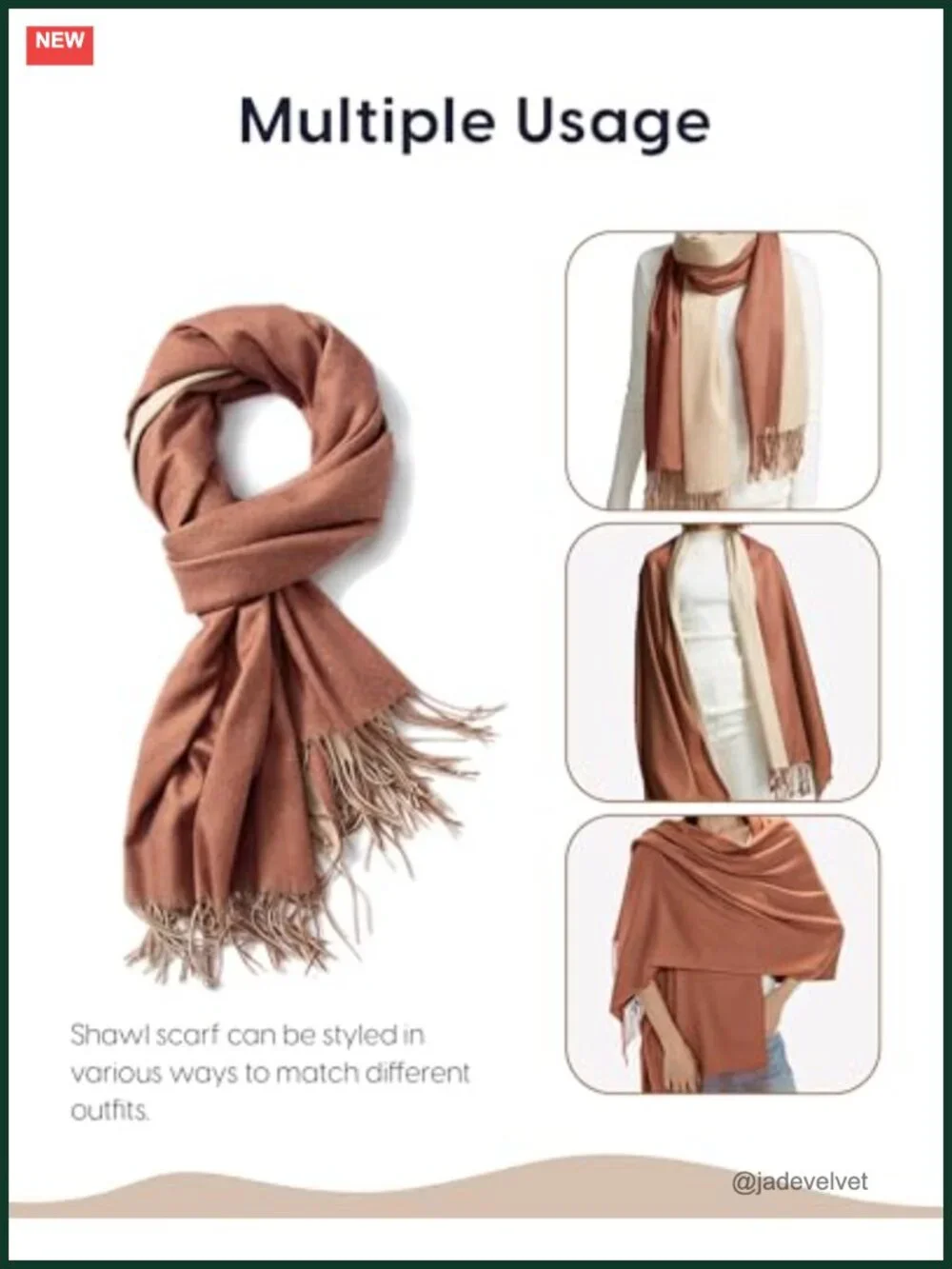 Women's Pashmina Shawl Wrap, Cashmere Feel Oversized Scarf